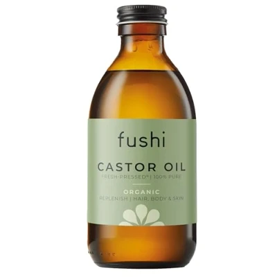 Imagen de Fushi Aceite de ricino orgánico, 250 ml, 100% puro, prensado en frío y recién para piel seca crecimiento del cabello, pestañas cejas, sin hexano, natural, apto uso alimentario, origen sostenible (el embalaje puede variar)