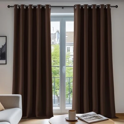 Imagen de Deconovo Par de Cortinas Opacas con Ojales, súper Suaves, Color marrón Chocolate, 228 x 229 cm