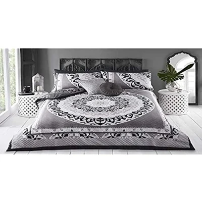 Imagen de Sleep Down funda de edredón y almohada, diseño cachemira mandala, color gris, algodón poliéster