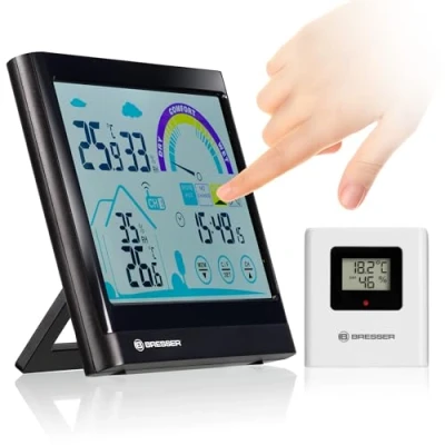 Imagen de BRESSER 7007402 Estación meteorológica radiocontrolada, termohigrómetro con Pantalla táctil recomendación de ventilación, Negro