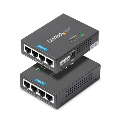 Imagen de StarTech.com Inyector de Alimentación PoE Power over Ethernet Midspan 4 Puertos Gigabit RJ45 Pared 30,8W por Puerto 802.3at af