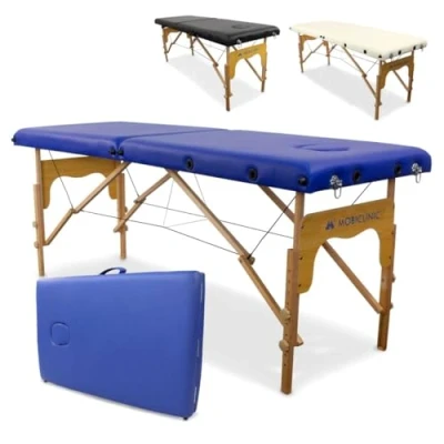 Imagen de Mobiclinic®, Camilla de Masaje Plegable, cm 01 Basic, Mesa, Profesional, Portátil, Madera, 2 Cuerpos, Marca Española, Regulable, 180x60 (Azul)