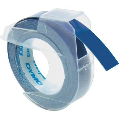 Imagen de DYMO cinta de estampación autoadhesiva 9mm x 3m, color blanco sobre fondo azul, Paquete 10