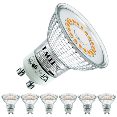 Imagen de EACLL Bombillas LED GU10 Blanco Cálido 6W Reemplaza 80W Halógena, Pack de 6, Focos Sin Parpadeo AC 230V, 2700K 610 Lúmenes 120 Spotlight, Lámpara Reflectora no Regulable