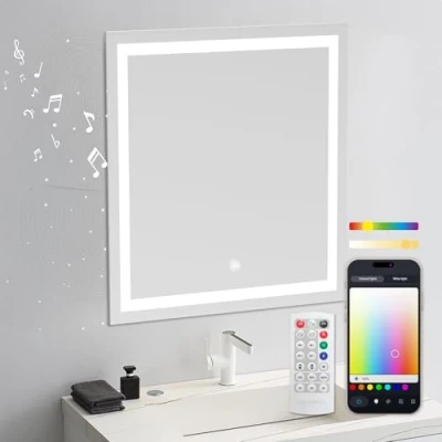 Imagen de KSIX Aqua Espejo de Baño con luz LED Inteligente Altavoz y Antivaho 70x70 cm RGB + Blanco cálido 1.000 LM, 36 W APP Cuadrado