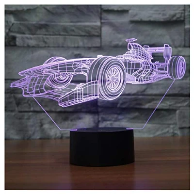 Imagen de lunaoo Luz Nocturna Infantil, Lampara Escritorio 3D Coche De Carreras LED, Lámpara Mesa 7 Colores Diferentes Noche Cumpleaños Niños