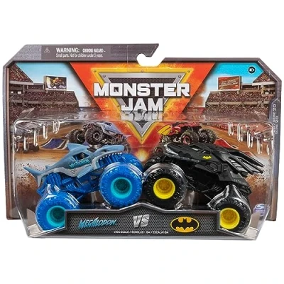 Imagen de Monster Jam Coches Truck 1:64 Pack de 2 Camiones Metálicos Auténticos a Escala Batman Vs. Megalodon 6065293 Juguetes Niños 3 años +