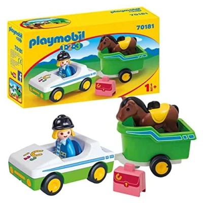 Imagen de PLAYMOBIL 1,2,3 70181 Coche con Remolque de Caballo, a partir 18 Meses