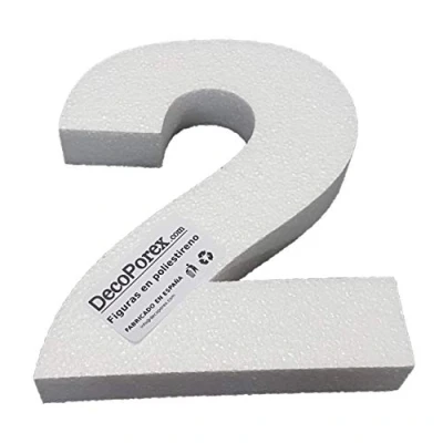 Imagen de DecoPorex Número 2 de 20 cm alto, 3cm grueso en poliestireno expandido para decoracion eventos, celebracion, aniversario y cumpleaños