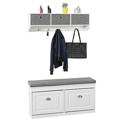 Imagen de SoBuy Mueble recibidor Zapatero con Perchero,Gris+Blanco, FSR64 W+FRG282 W,ES (Zapatero+Perchero)
