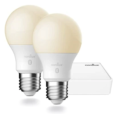 Imagen de Nordlux Smart Home Juego de 2 bombillas LED y puente E27 (900 lm, 2200 6500 K, 7 W, 80Ra, 240, controlable, 6 x 10,9 cm)