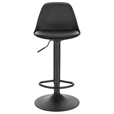 Imagen de Lestarain 1X Taburetes Alto Cocina Regulable en Altura de Bar con Respaldo Cuero Sintético+Plástico Sillas Altas Taburete Giratorio para Estudio, Trabajo, Oficina Negro