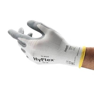 Imagen de Ansell HyFlex 11 800 Guantes de Trabajo Profesionales, Revestimiento Nitrilo Antideslizante y Transpirable, Protección Mecánica Multiusos, Seguridad Industrial, Blanco, Talla XL (12 Pares)