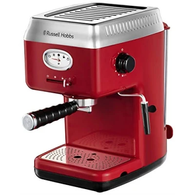 Imagen de Russell Hobbs Cafetera Espresso Retro Vintage, Presión 15 Bares, Café Molido o Cápsulas ESE, Calentador de Termobloque, Calientatazas, Varilla Vapor Giratoria, Rojo 28250 56