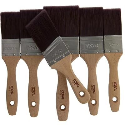 Imagen de Coral Aspire 31719 Juego de 6 pinceles profesionales corte recto, perfil plano para un acabado rápido y preciso, ultra suave, con emulsión comercial, madera FSC brillante, 2 x 1.5 pulgadas,