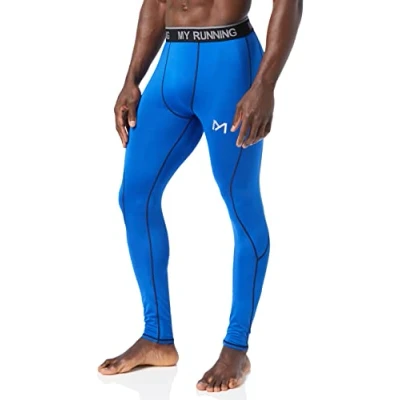Imagen de MEETYOO Leggings Hombre, Compresión Secado Rápido Pantalones Deporte Mallas Largas para Running Fitness Yoga, Azul 2, XXL