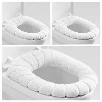Imagen de Mmnuagebleu 3 fundas para asiento de inodoro, antibacterianas, cálidas y suaves, lavables, elásticas, color blanco