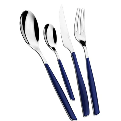 Imagen de BUGATTI, Glamour, Juego de cubiertos 24 piezas en acero inoxidable 18/10 y mango BLUE NIGHT. para 6 personas compuesto por cucharas, tenedores, cuchillos cucharas café