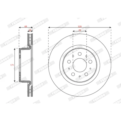 Imagen de FERODO Disco de freno TESLA: Model 3 320mm 25mm 5 16.5 ventilado revestido DDF3015C 104461100D Discos freno,