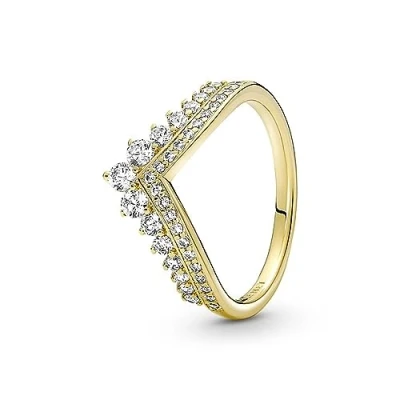 Imagen de Pandora Timeless Anillo con diseño de tiara hueso la suerte chapado en oro 14 quilates circonitas cúbicas transparentes, talla 58