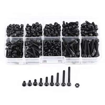 Imagen de 280 Kappe Kopf Innensechskant Schraube Mutter Sortiment Schwarz M3 12,9 Metrische Maschine Verschluss Kits, Gewindel?nge 4/5/6/8/10/12/16/20/25 mm Negro