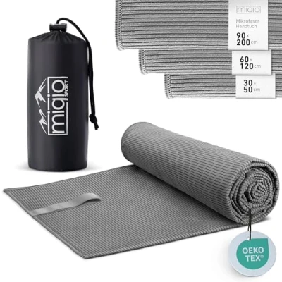 Imagen de Miqio toalla deportiva de microfibra con estructura, ultraligera y secado rápido, 60 x 120 cm, versátil como viaje, playa, baño, para deporte, fitness, ocio