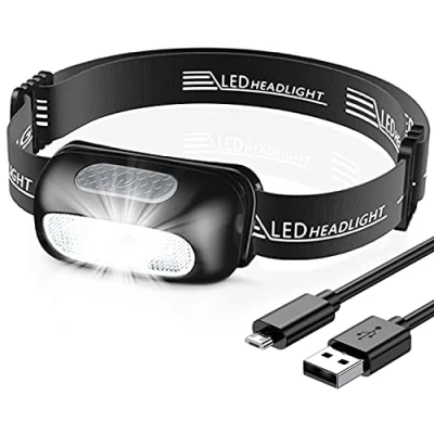 Imagen de CIRYCASE Linterna Frontal LED Recargable, Cabeza Ultraligera con Luz Blanca Roja, IPX4 Impermeable &amp; 5 Modos Ajustable 200 Lúmenes para Exteriores, Camping, Ciclismo, Caza
