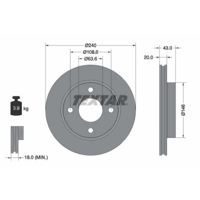 Imagen de TEXTAR PRO 92051003 Disco de freno 240 20 04/04 108 ventilación interna revestido sin perno sujeción rueda, buje rueda FORD: KA Hatchback