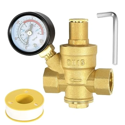 Imagen de Regulador de Presion Agua DN15 1/2 pulgada con Indicador Presión, Fabricado 100% en latón Alta Dureza, Reductor Valvula Reductora Válvula Presión 1 2