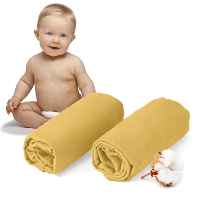 Imagen de Dreamzie Juego de 2 Sabanas Cuna 40x80 Algodon Ajustables Oeko Tex Certificado Amarillo Sabana Bajera 100%