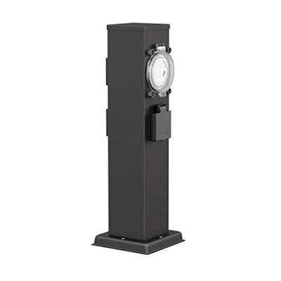 Imagen de ledscom.de Base de Enchufe jardín Polly para Exterior, IP44, Temporizador, 3 vías, Acero Inoxidable, Negro, Cuadrada, 38 cm, jardín,
