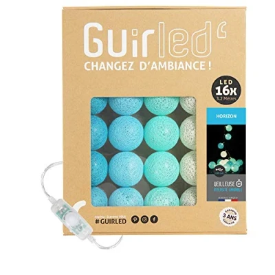 Imagen de GuirLED Guirnalda luminosa bolas de algodón LED USB Luz noche para bebé 2h Adaptador corriente dual 2A incluido 3 intensidades 16 1,6m Horizon