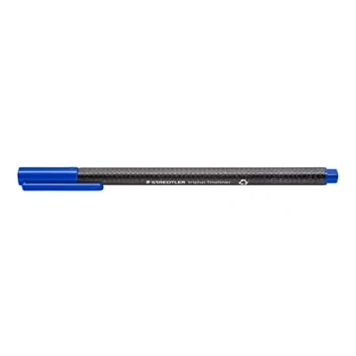 Imagen de Staedtler rotuladores triangulares Triplus, azul, de plástico reciclado, punta superfina 0,3 mm, larga vida útil, 10 azules en estuche cartón, 334 R 3