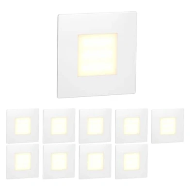 Imagen de ledscom.de 10 LED luz de escalera/luz pared empotrada FEX para interior y exterior, angular, 85 x 85mm, blanco cálido