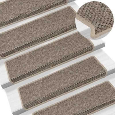 Imagen de vidaXL Alfombrilla Autoadhesiva de Escalera 15 uds, con Aspecto Sisal, Protector Antideslizante Peldaño, Tela Beige Oscuro 65x21x4 cm