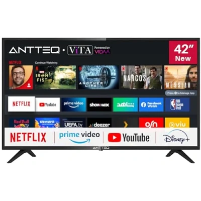 Imagen de Antteq AV42F3 Smart TV 42 Pulgadas (106 cm) Televisores Netflix, Prime Video, Rakuten TV, Disney+, Youtube, WiFi, Triple Tuner DVB T2 / S2 C, Dolby Audio