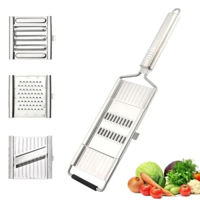 Imagen de Multi Purpose Fruit &amp; Vegetable Slicer, Shoptice 4 in 1 Slicer Cuts Set, Handheld Stainless Steel Shredder Cutter Grater with Adjustable Blades for (4 Blades)