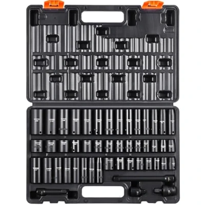 Imagen de VEVOR Juego de Vasos Impacto 3/8&quot; 48 Piezas 6 Puntos CR V Aleación Acero HRC 42 con Accesorios y Estuche para Reparación Automática