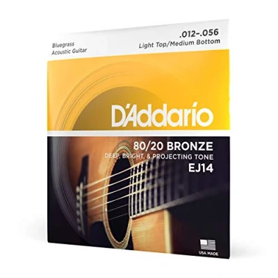 Imagen de D&#039;Addario Guitar Strings Acoustic 80/20 Bronze For 6 String Deep, Bright, Projecting Tone EJ14 Bluegrass Lt. Top/Med. Bottom, 12 56