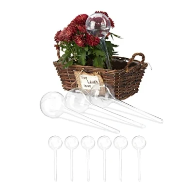 Imagen de Relaxdays Bewässerungskugeln 10er Set 10 Globos Riego Plantas de Interior y Balcón, Regadores Flores 28 x 8 cm, 250 ml, Plástico, Transparente