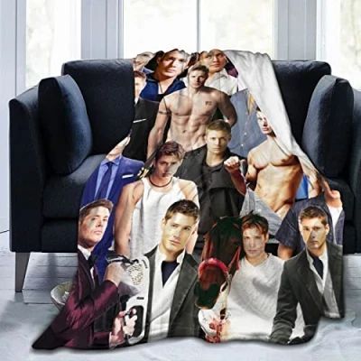 Imagen de Suehome manta Jensen Ackles suave y cómoda de forro polar lana para sofá, oficina, coche, camping, yoga, viajes, decoración del hogar, acogedora playa felpa regalo