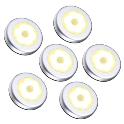 Imagen de Oria Luz de Noche con Sensor Movimiento, Luces Nocturnas 6 LED Pilas Almohadillas Adhesivas y Imán Integrado, Auto En/Apagado, Perfecto para Pasillo, Escalera, Cocina Unidades/Amarillo