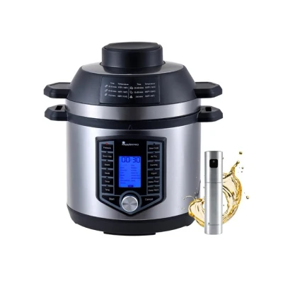 Imagen de MasterPro FryCook Kit de Freidora Sin Aceite y Olla a Presión 1500W 6L Junto con Spray Pulverizador 44 Funciones Automáticas Express 12 Programas Cocinado, BGKIT 0007