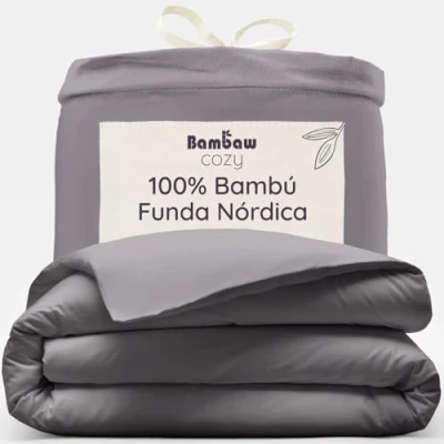 Imagen de Bambaw Funda Nordica Cama 90 (155x220 cm), 100% Bambú, Sábanas Antiácaros, Antibacterianas, Transpirables y Suaves Gris Oscuro