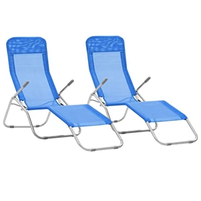Imagen de vidaXL 2X Tumbonas Plegable Basculante Textileno Azul Sofá Cama Asiento Jardín