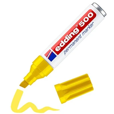 Imagen de edding 500 marcador permanente amarillo 1 rotulador punta biselada 2 7 mm resistente al agua, de secado rápido, rotuladores indelebles para cartón, plástico, madera, metal, vidrio