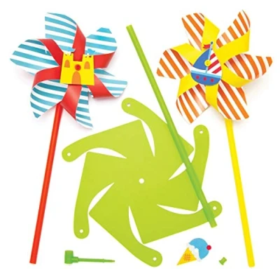 Imagen de Baker Ross Kits de molinillos viento con motivos marinos (Pack 6) Suministros artesanía para niños pequeños, regalitos fiestas y actividades.