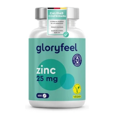 Imagen de Zinc 25mg 400 Tabletas (13 meses) Favorece la piel, el cabello y las uñas Gluconato de en Altas Dosis Vegano, Probado laboratorio sin aditivos