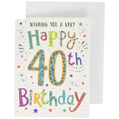 Imagen de Modern Milestone Age Happy Birthday Card Tarjeta de felicitación 40º cumpleaños (20,3 x 15,2 cm), color verde, blanco, dorado y rojo