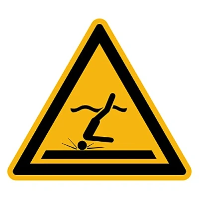 Imagen de Adhesivo de Advertencia Peligro NF ISO 7010 Señalización Triangular Laminado Resistente al Agua y a los Rayos UV Obstáculo Aguas Poco Profundas 60x60 cm